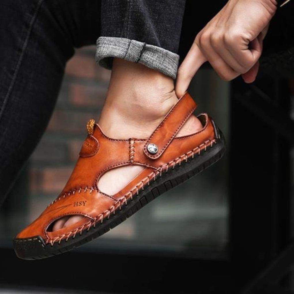 Men's Breathable Leather Sandals - Adjustable Strap Summer Sandals