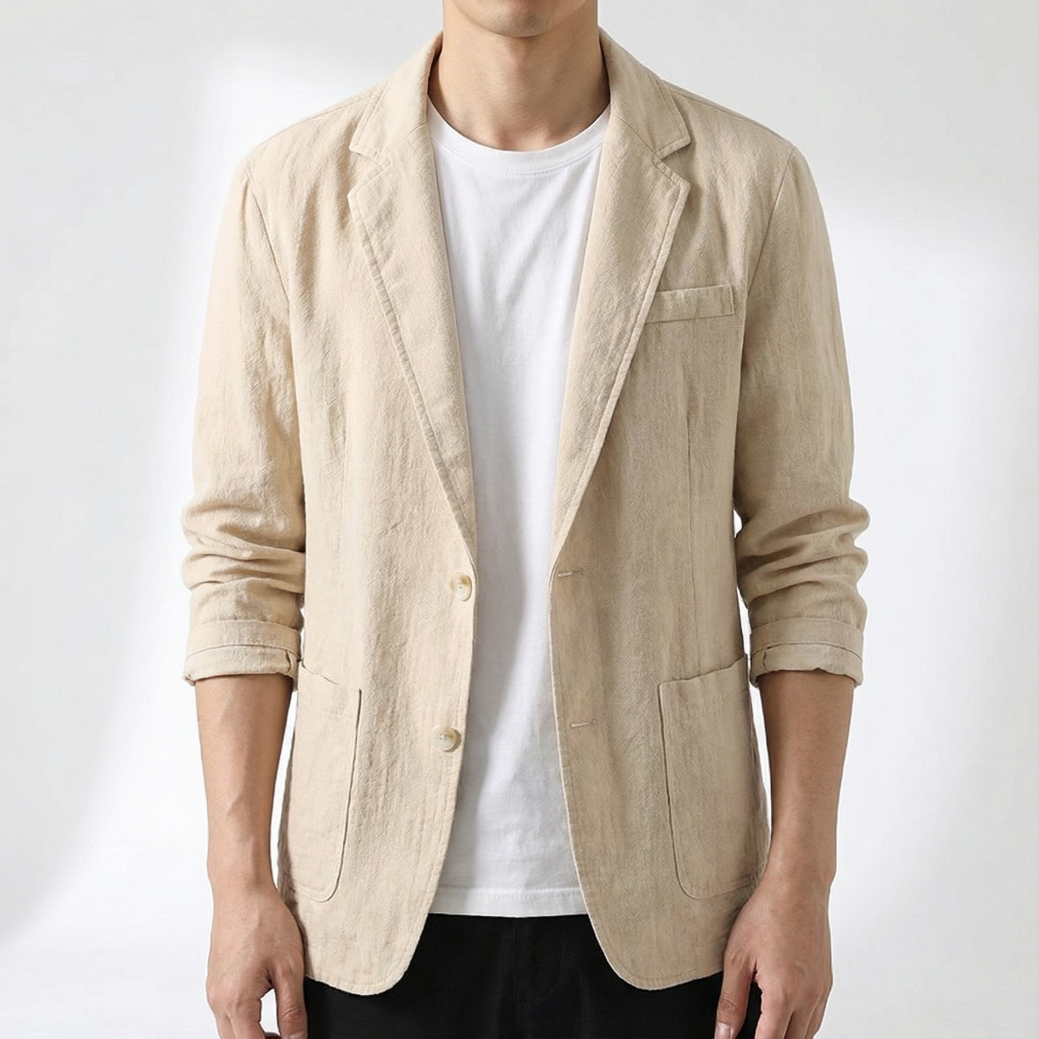Men's Linen Blend Jacket, Lightweight Layer with Classic Lapels