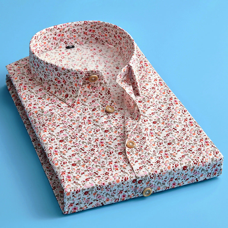 Men's Floral Print Shirt, Short Sleeve Cotton Shirt for Summer
