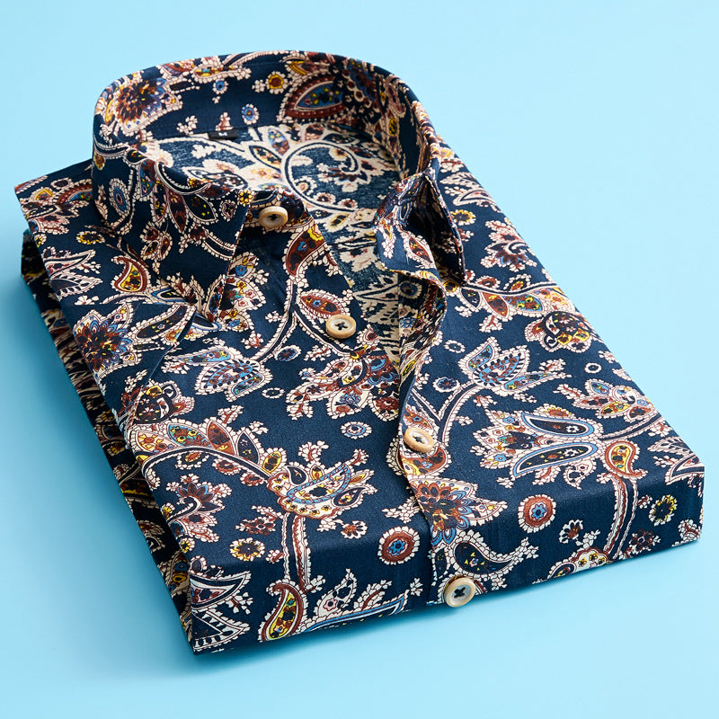 Men's Floral Print Shirt, Short Sleeve Cotton Shirt for Summer