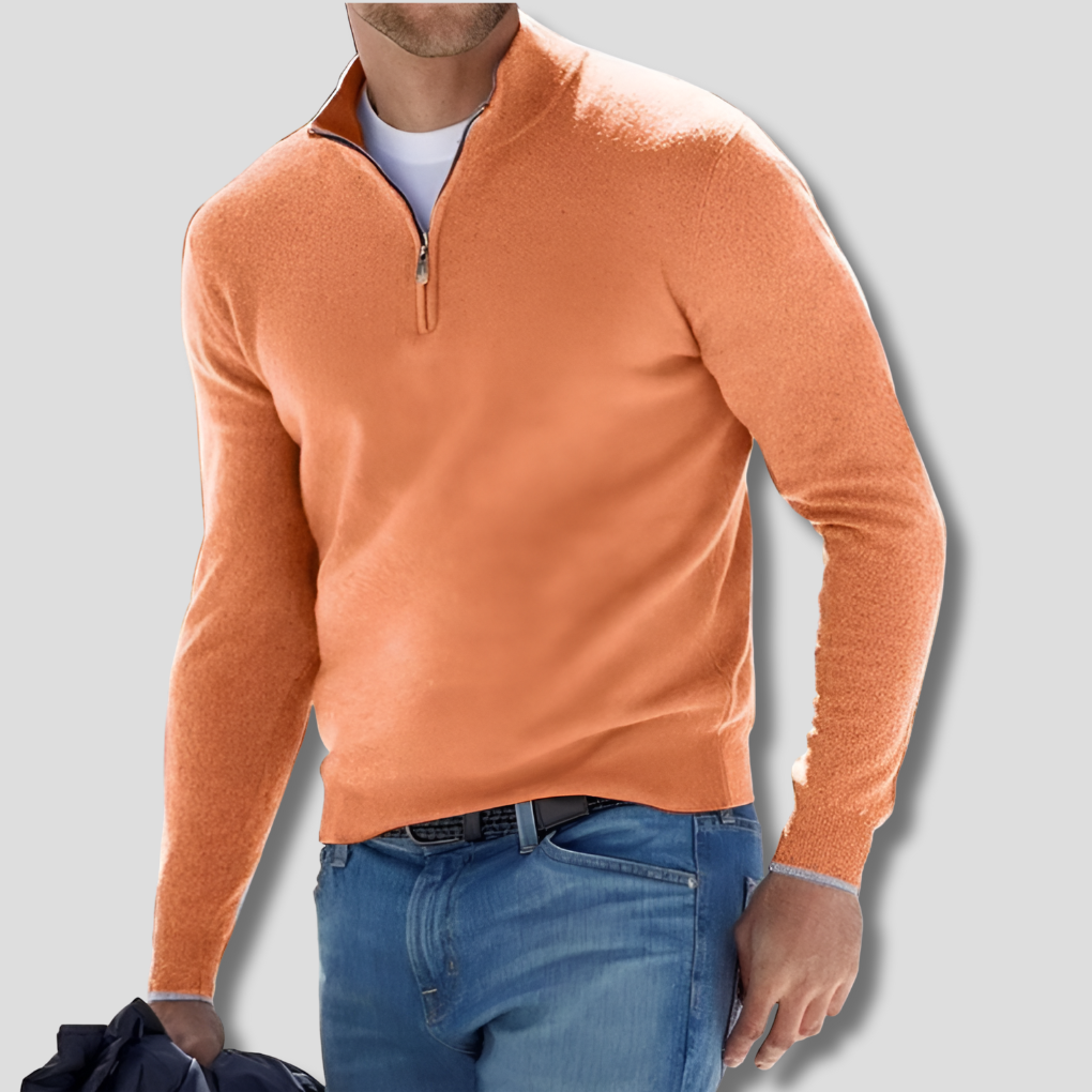 Men's Cotton Knit Pullover, Zipper Collar Sweater for Casual Wear
