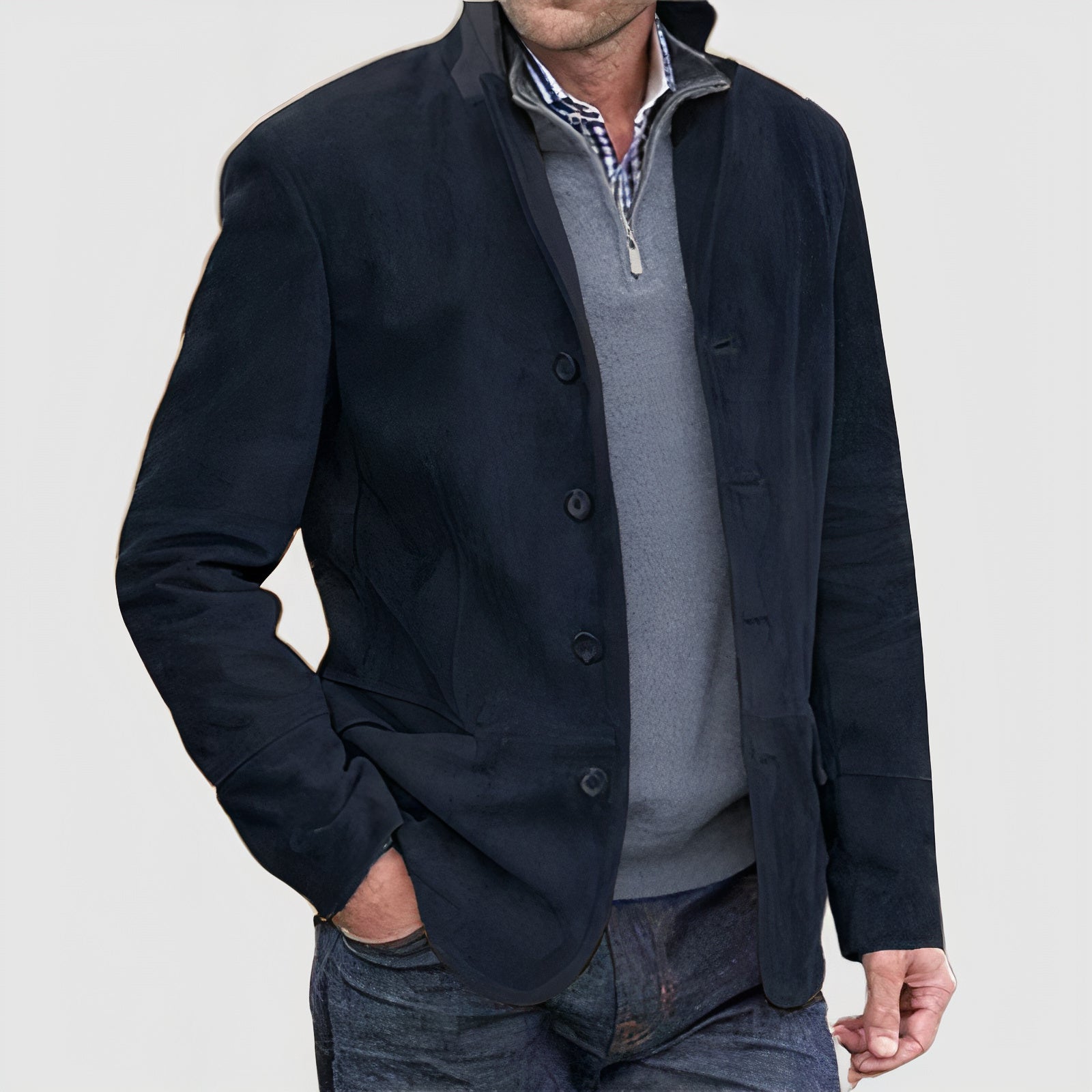 Men's Button-Up Jacket with Turn-Down Collar for Spring & Fall