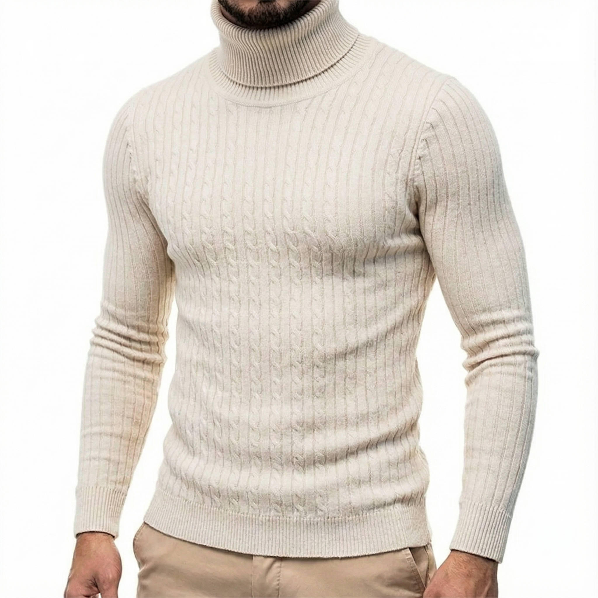 Sorento Turtleneck Sweater for Men - Cable Knit Slim Fit Pullover