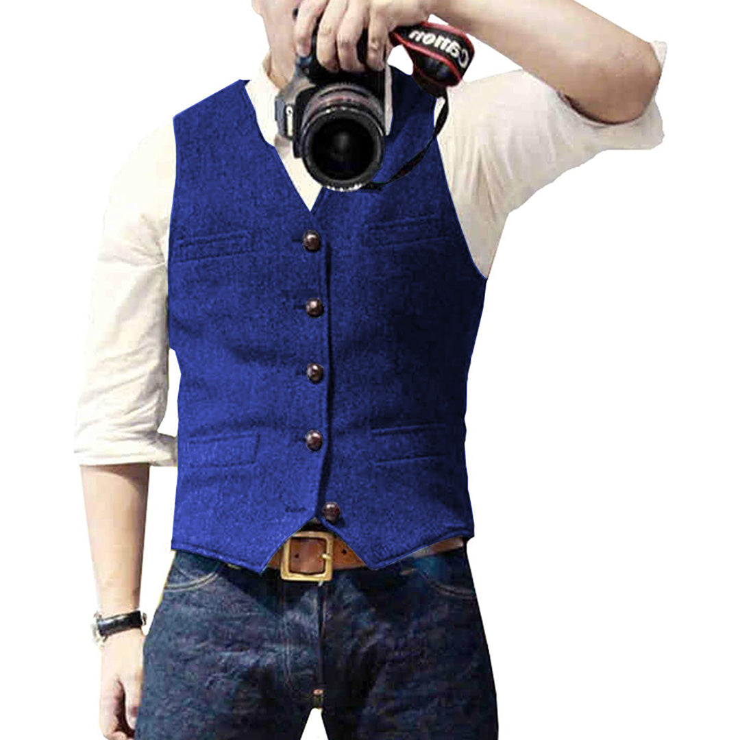 Men's Denim Vest, Button-Up Sleeveless Jacket with Chest Pockets