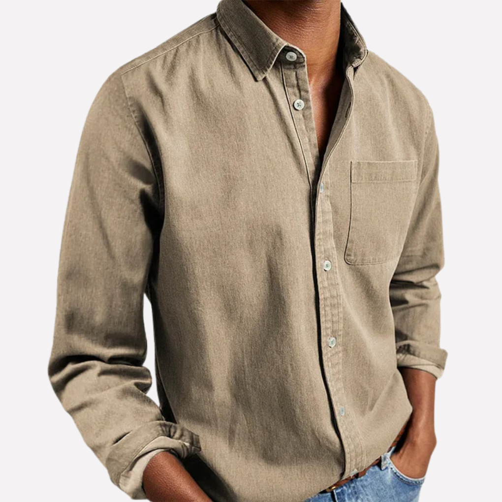 Men's Casual Button-Up Shirt, Everyday Standard Fit Collared Top