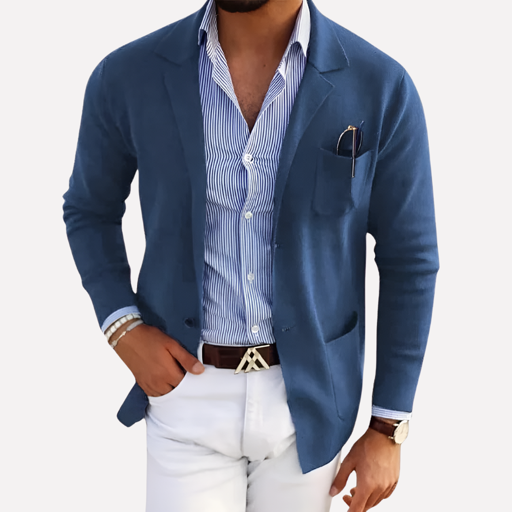 Men's Knit Blazer, Lapel Collar Textured Knit Casual Jacket
