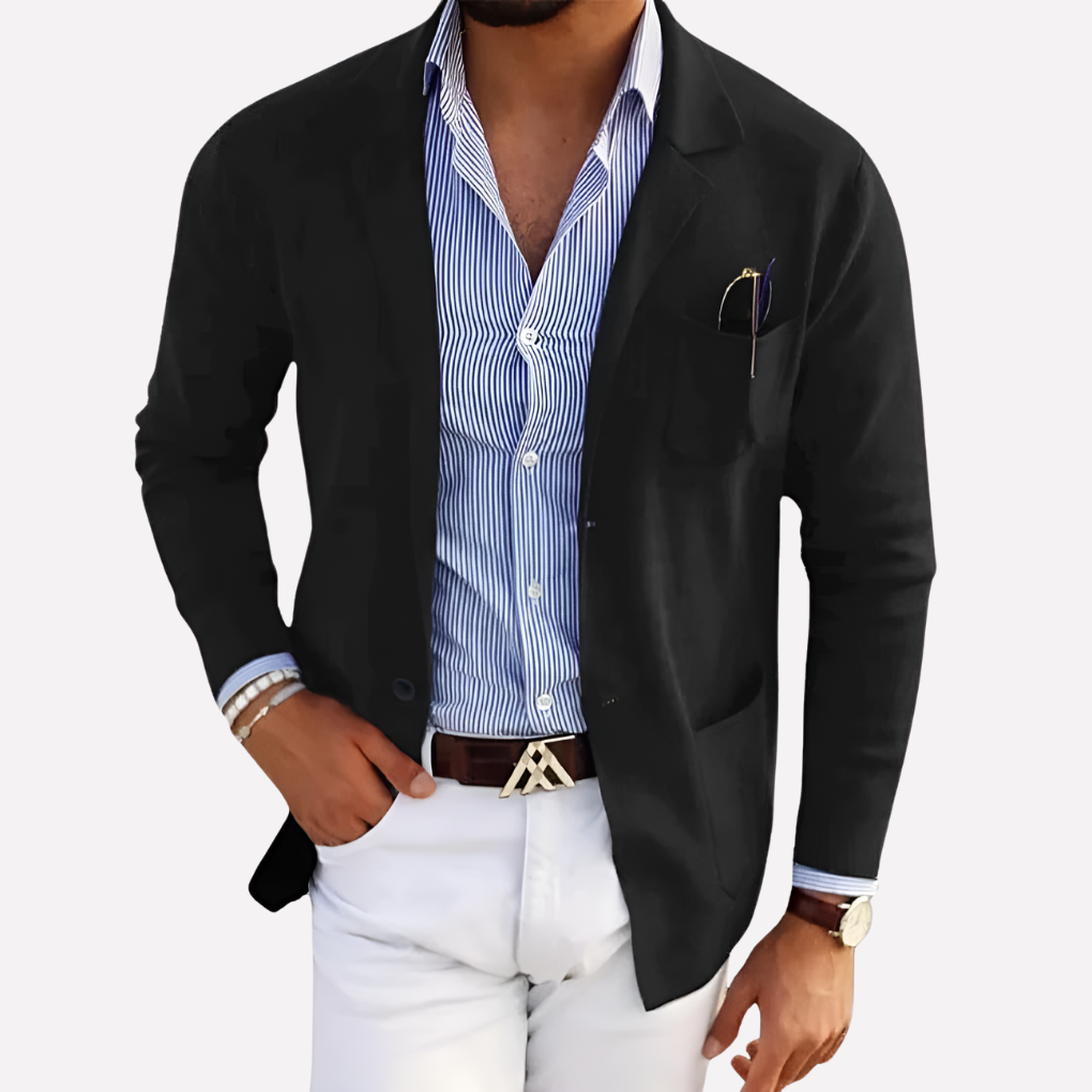 Men's Knit Blazer, Lapel Collar Textured Knit Casual Jacket