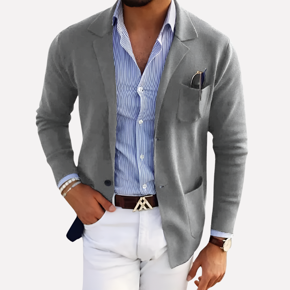 Men's Knit Blazer, Lapel Collar Textured Knit Casual Jacket