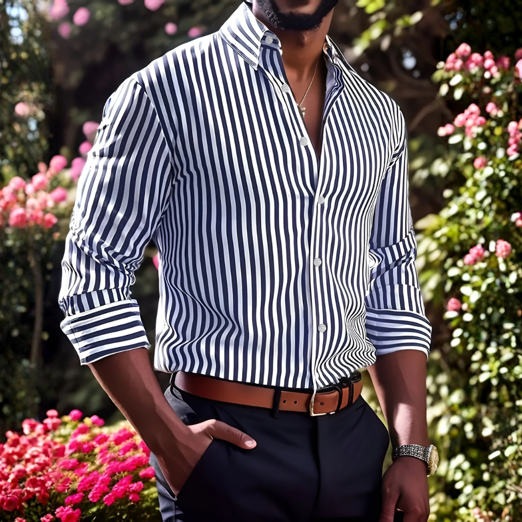 Men's Striped Cotton Shirt, Classic Lightweight Shirt for Work or Casual
