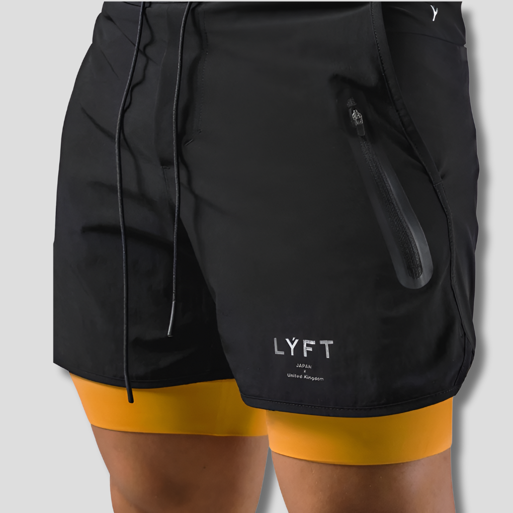 Men's 2-in-1 Sports Shorts, Lined Athletic Shorts with Zip Pockets