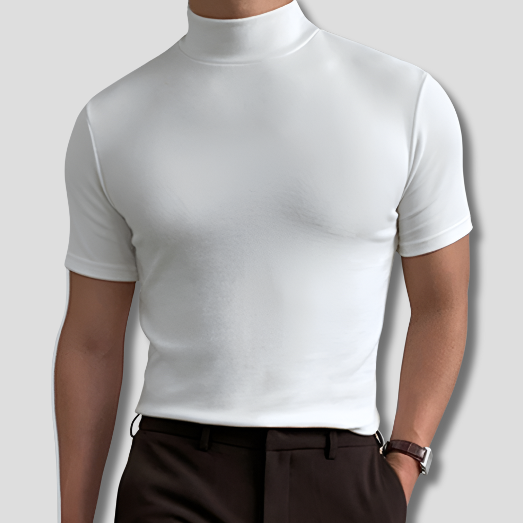 Men's Breathable Turtleneck Shirt - Short-Sleeve Summer Top