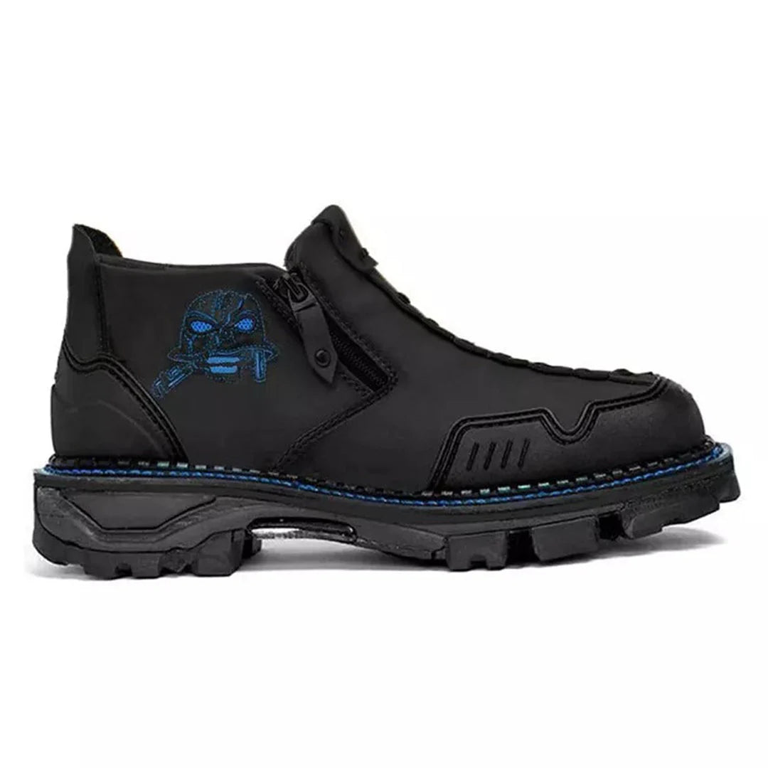 Men's Ankle Boots with Skull Accent, Bold PU Leather Boots for Everyday Wear