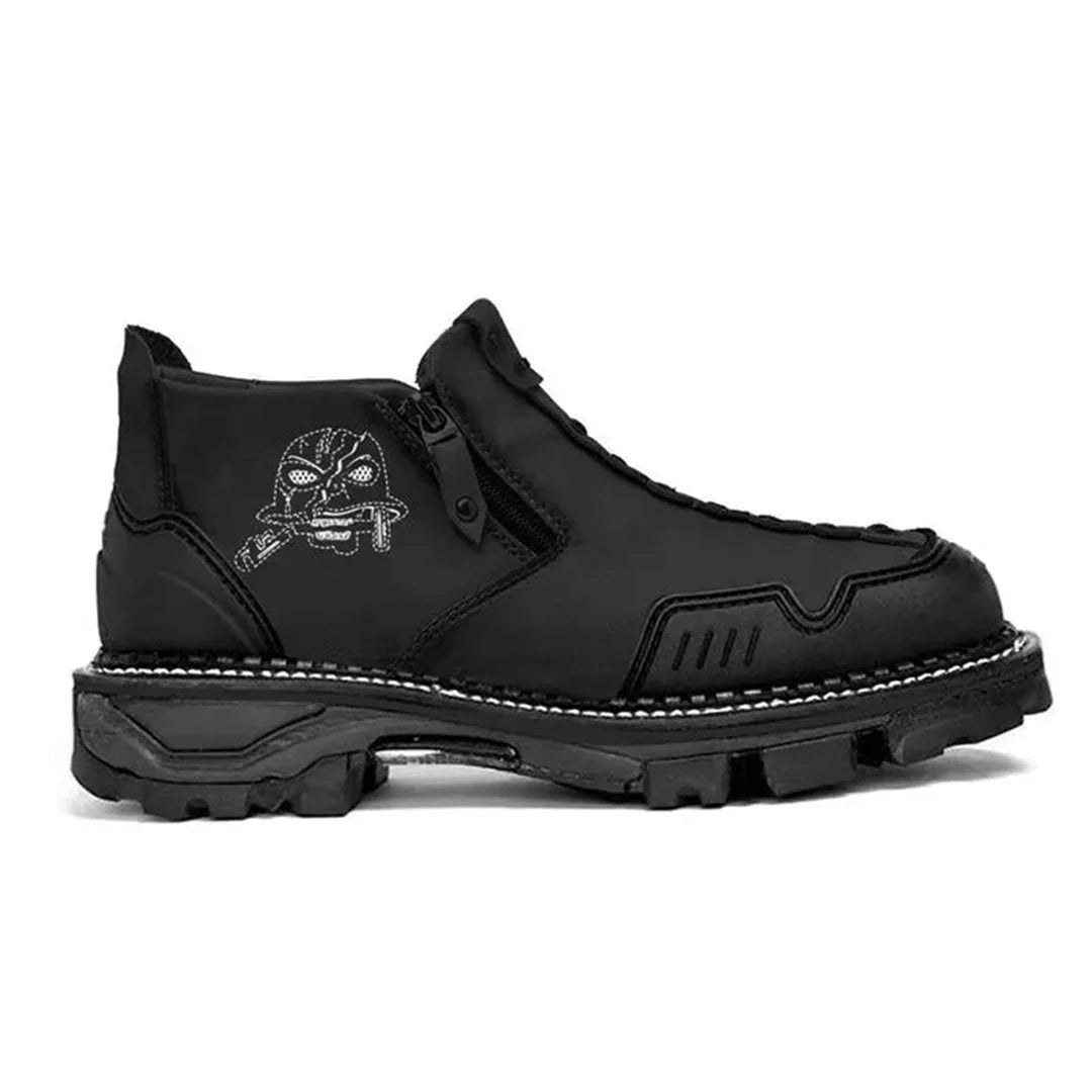 Men's Ankle Boots with Skull Accent, Bold PU Leather Boots for Everyday Wear