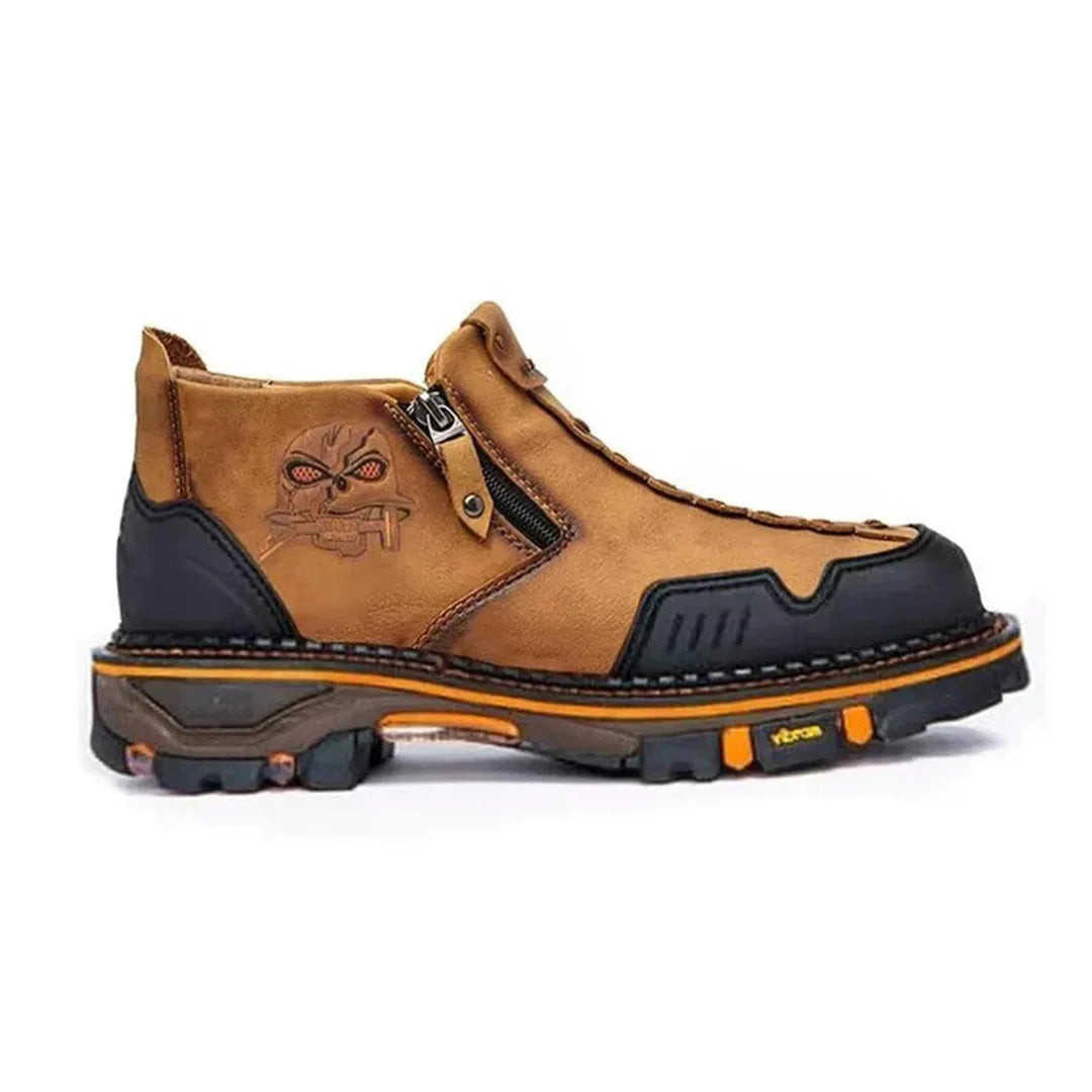 Men's Ankle Boots with Skull Accent, Bold PU Leather Boots for Everyday Wear