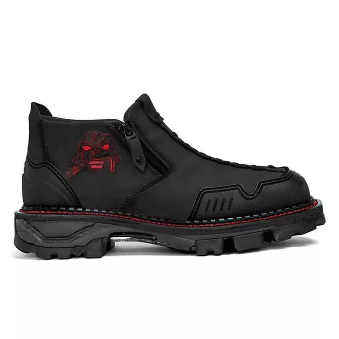 Men's Ankle Boots with Skull Accent, Bold PU Leather Boots for Everyday Wear