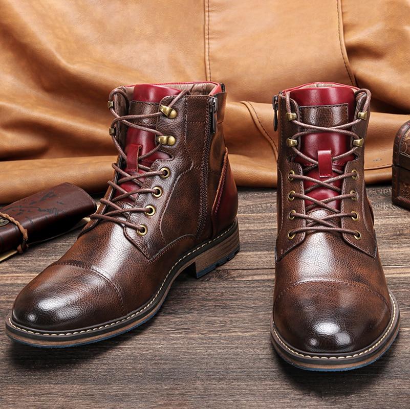Men's Vegan Leather Ankle Boots | Lace-Up Hiking Boots with Side Zip