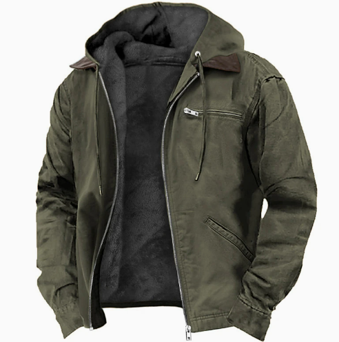 Men's Outdoor Jacket with Hood - Water-Resistant Polyester Winter Jacket