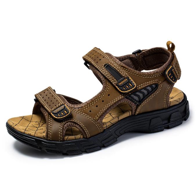 Men's Vegan Leather Sandals with Map Print - Adjustable Straps
