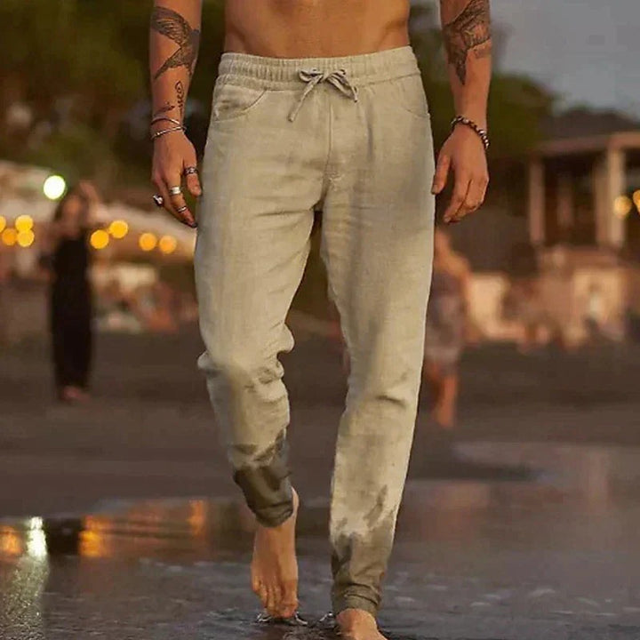Men's Casual Linen Pants - Lightweight Relaxed Fit Trousers
