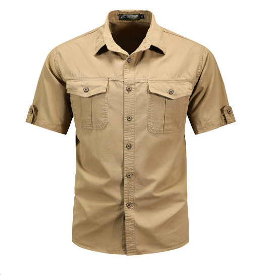 Men's Cargo Button-Up Shirt with Flap Pockets - Casual Utility Shirt
