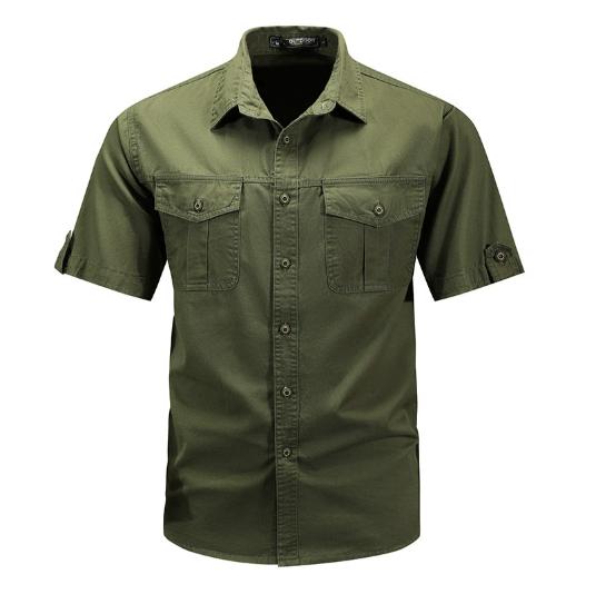 Men's Cargo Button-Up Shirt with Flap Pockets - Casual Utility Shirt