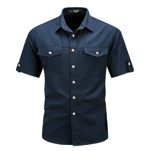 Men's Cargo Button-Up Shirt with Flap Pockets - Casual Utility Shirt