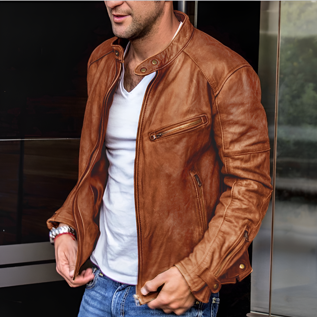 Men's Waterproof Leather Jacket, Elegant Weatherproof Coat