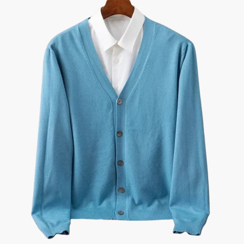 Men's V-Neck Cardigan | Button-Front Knit Sweater with Pockets