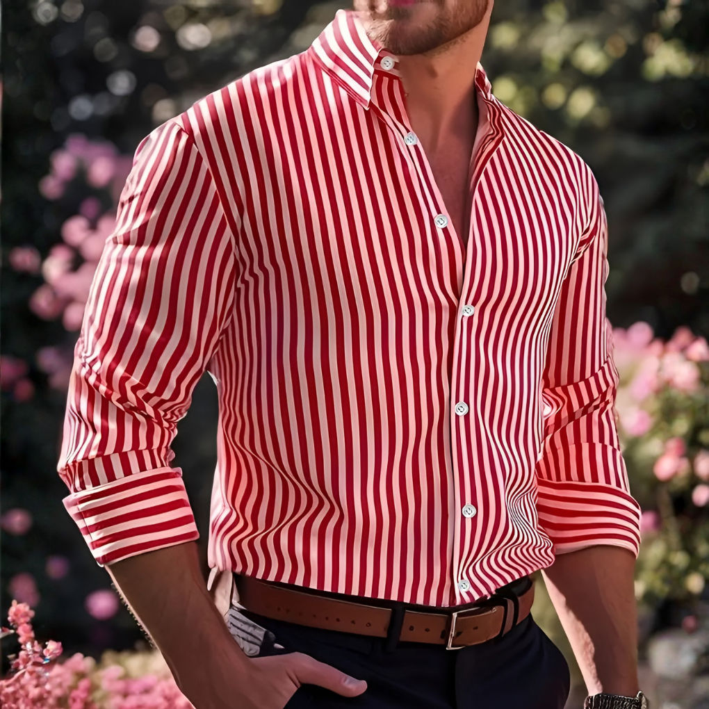 Men's Striped Button-Down Shirt - Long Sleeve, Lightweight Fabric
