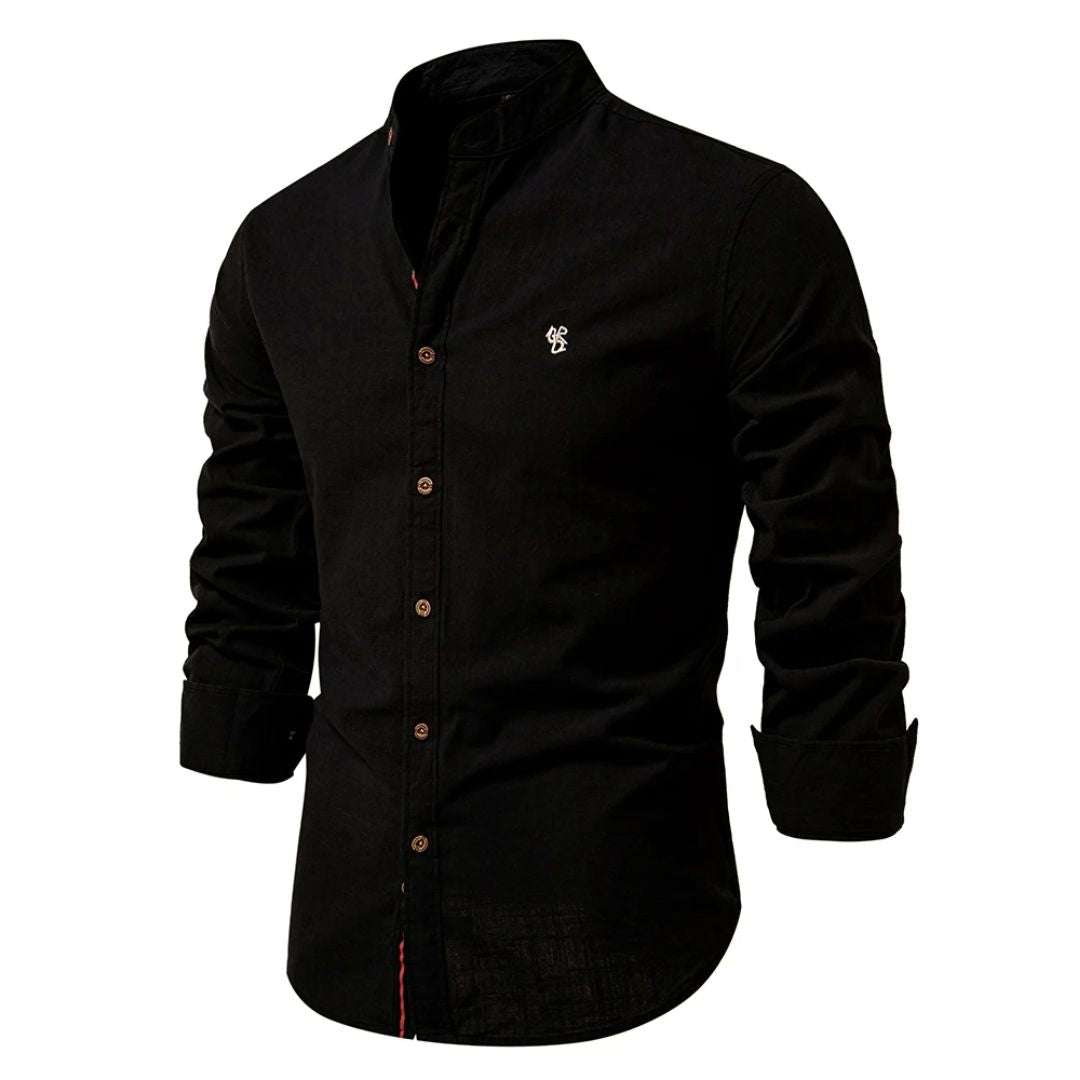 Men's Formal Button-Up Shirt with Stand Collar, Dress Shirt for Men