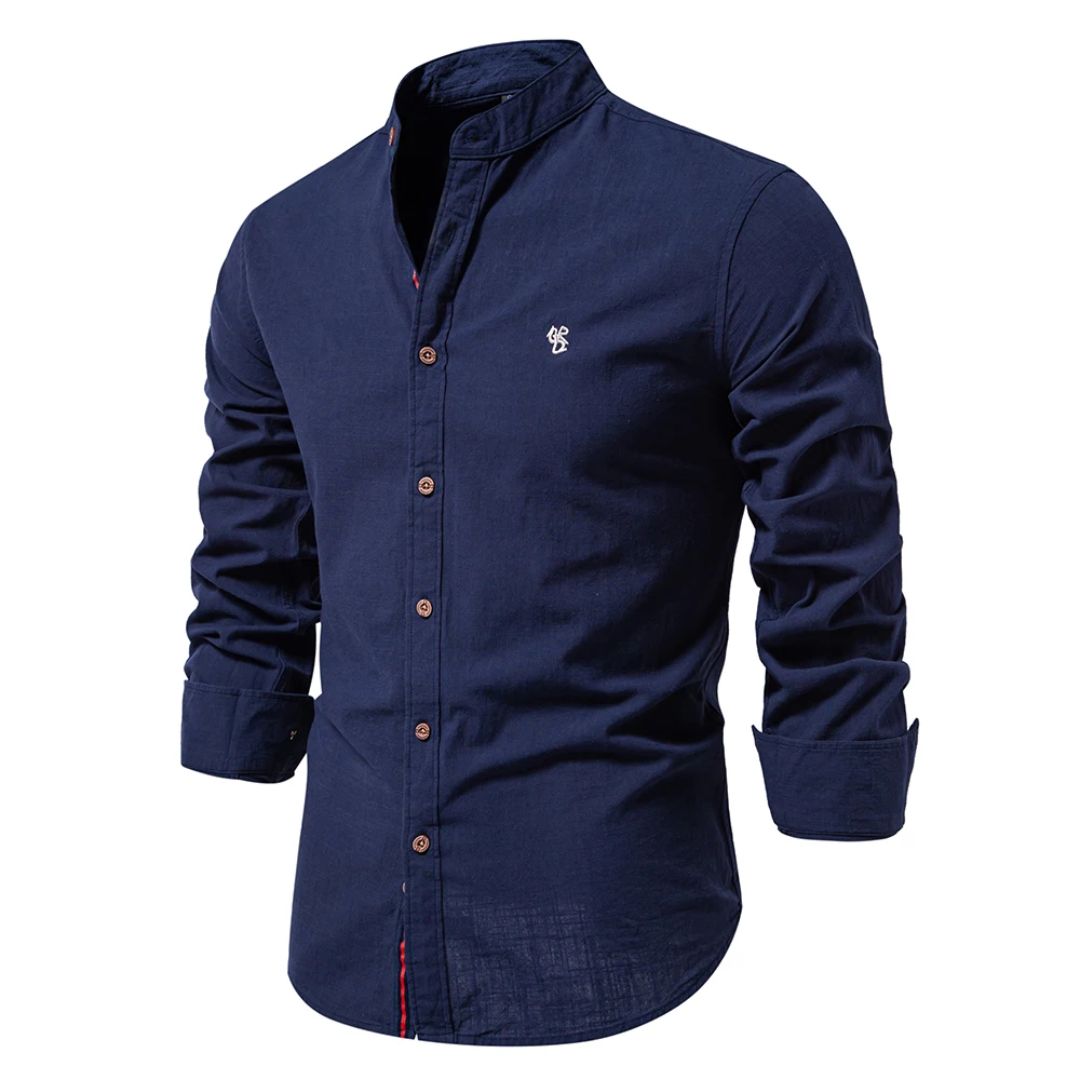 Men's Formal Button-Up Shirt with Stand Collar, Dress Shirt for Men