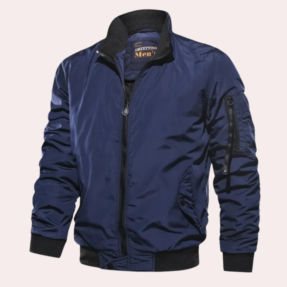 Men's Wind-Resistant Bomber Jacket - Lightweight Zip-Up Outerwear