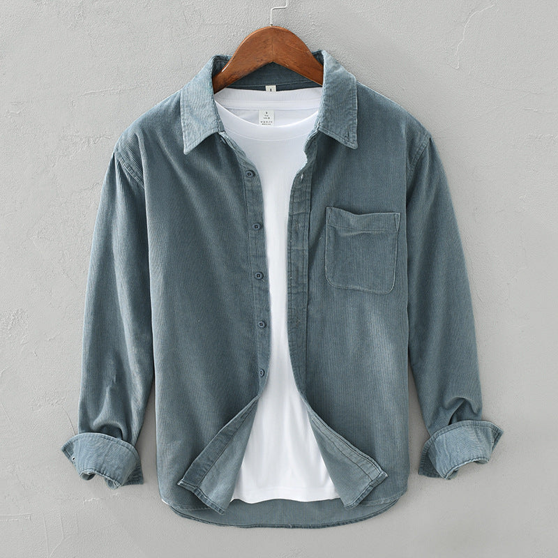 Men's Corduroy Shirt with Chest Pocket, Button-Up Casual Shirt