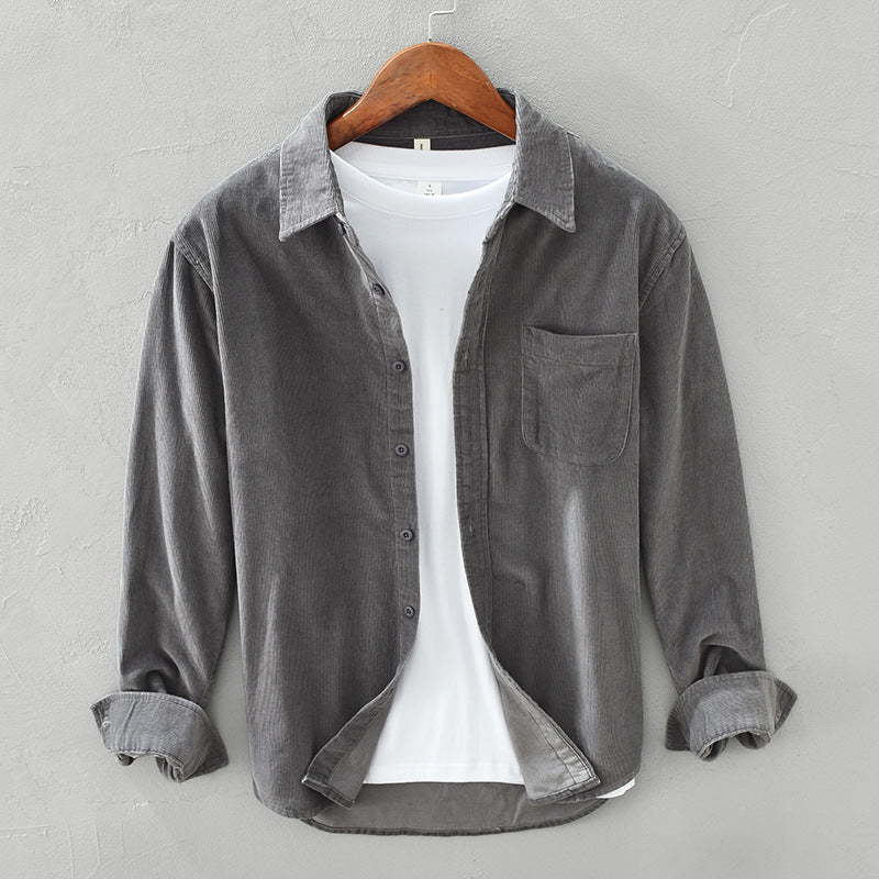 Men's Corduroy Shirt with Chest Pocket, Button-Up Casual Shirt