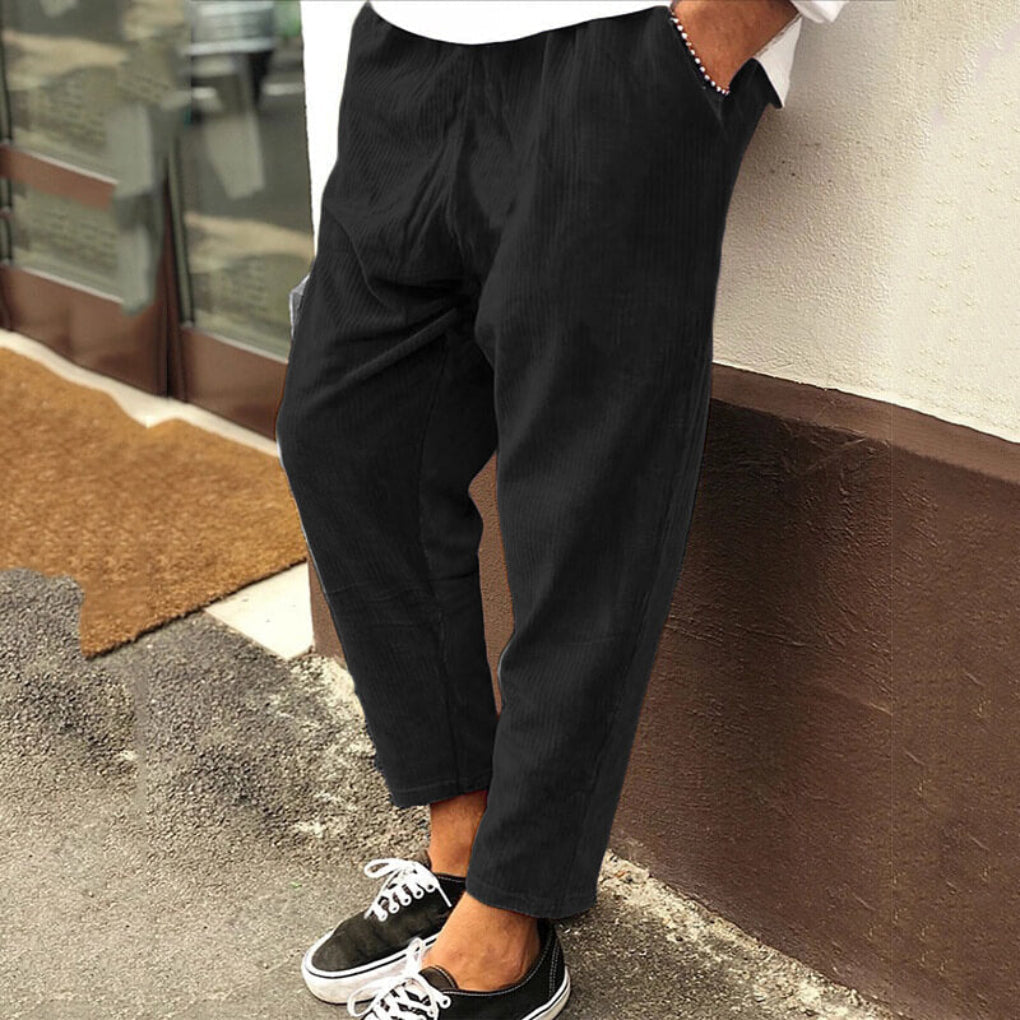 Men's Corduroy Relaxed Fit Pants, Soft Corduroy Pants with Elastic Waistband