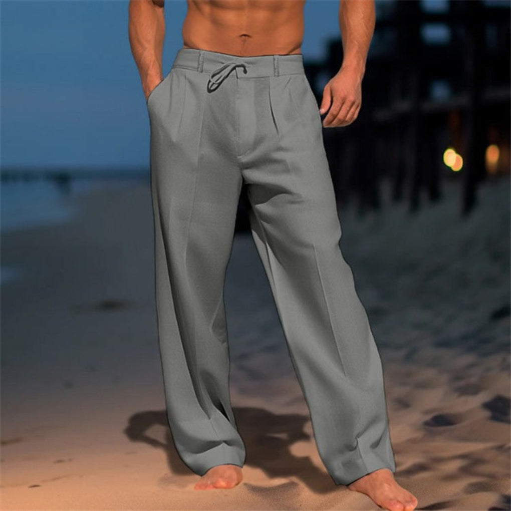 Men's Linen Relaxed Fit Drawstring Trousers - Breathable Summer Pants