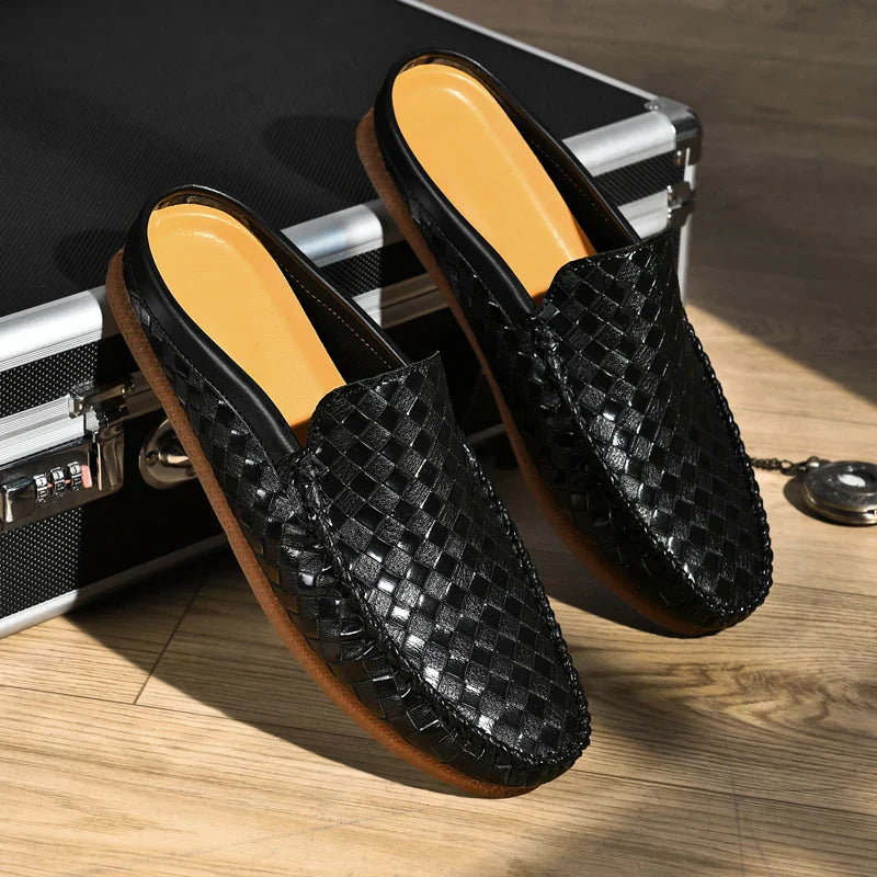 Men's Handwoven Mule Loafers with Cushioned Insole, Slip-On Casual Shoes