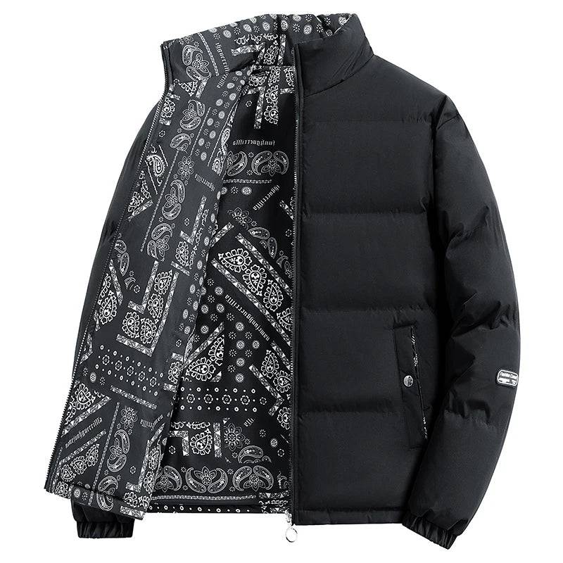 Carnegie Frost-Forge Puffer Jacket - Bandana Print Zip-Up Winter Coat