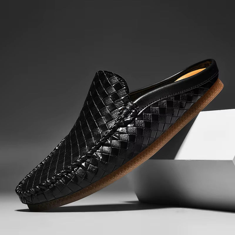 Men's Handwoven Mule Loafers with Cushioned Insole, Slip-On Casual Shoes