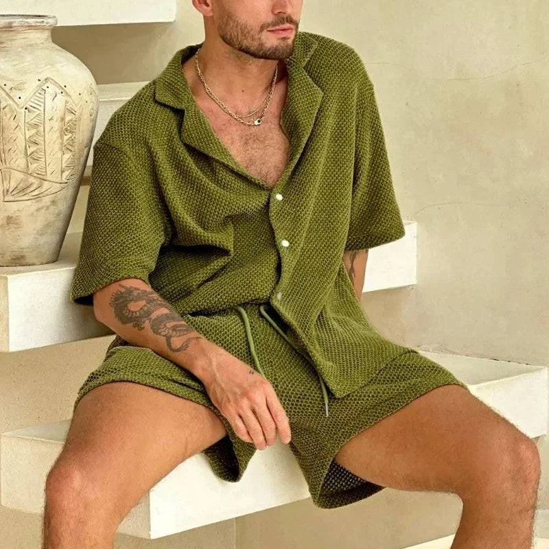 Windsor 1930 Two-Piece Set - Woven Textured T-Shirt and Shorts for Men