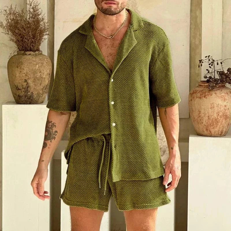 Windsor 1930 Two-Piece Set - Woven Textured T-Shirt and Shorts for Men