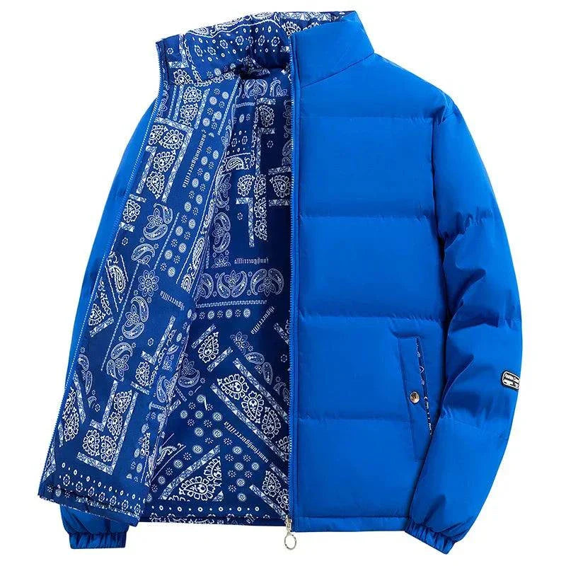 Carnegie Frost-Forge Puffer Jacket - Bandana Print Zip-Up Winter Coat