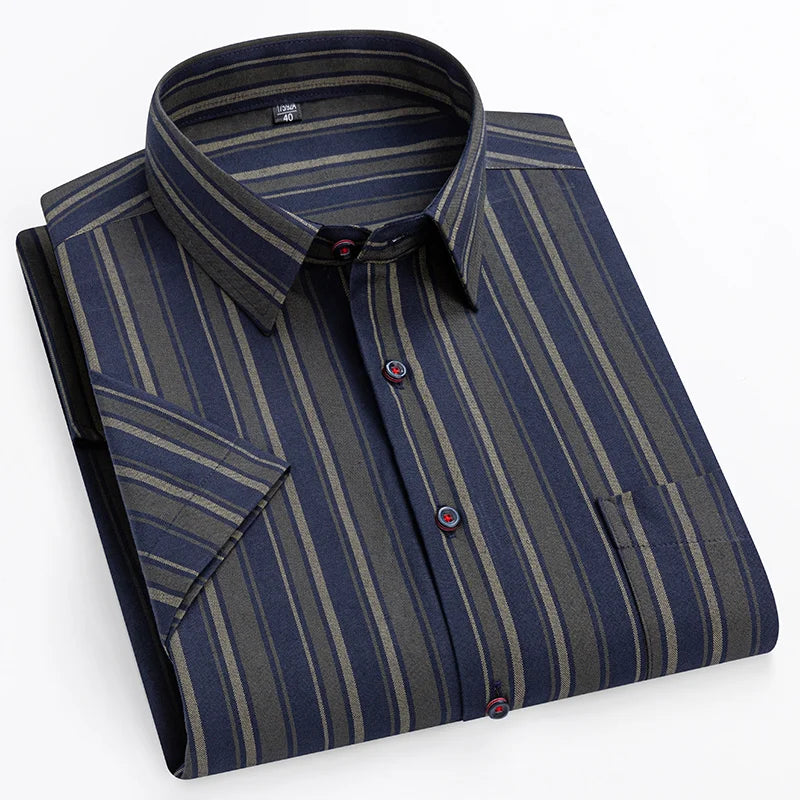 Men's Striped Short Sleeve Shirt with Chest Pocket, Breathable Summer Fit