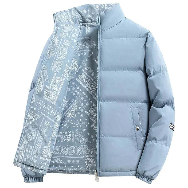 Carnegie Frost-Forge Puffer Jacket - Bandana Print Zip-Up Winter Coat