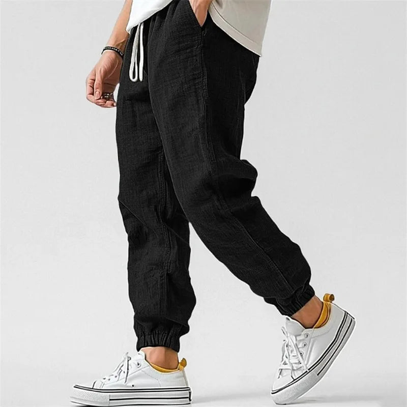 Men's Cotton Linen Jogger Pants - Breathable Tapered Fit Sweatpants