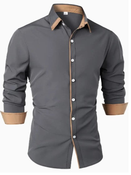 Men's Long-Sleeve Button-Down Shirt with Two-Tone Collar Detail