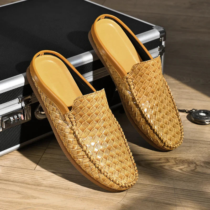 Men's Handwoven Mule Loafers with Cushioned Insole, Slip-On Casual Shoes