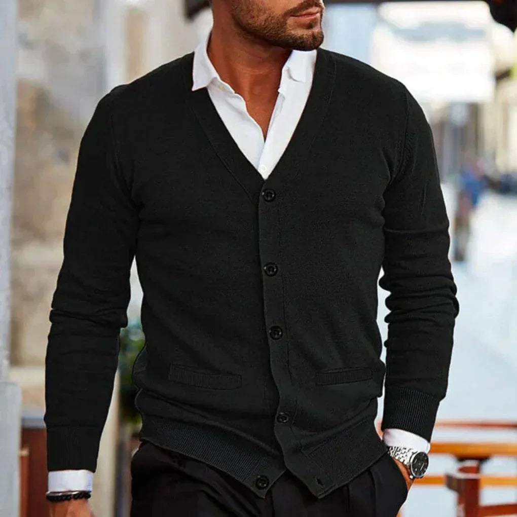 Men's Cotton Cardigan | Button-Up V-Neck Sweater