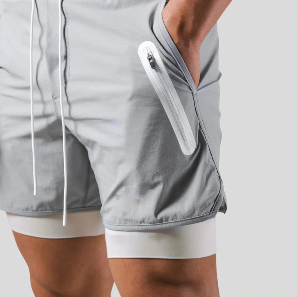 Men's 2-in-1 Sports Shorts, Lined Athletic Shorts with Zip Pockets