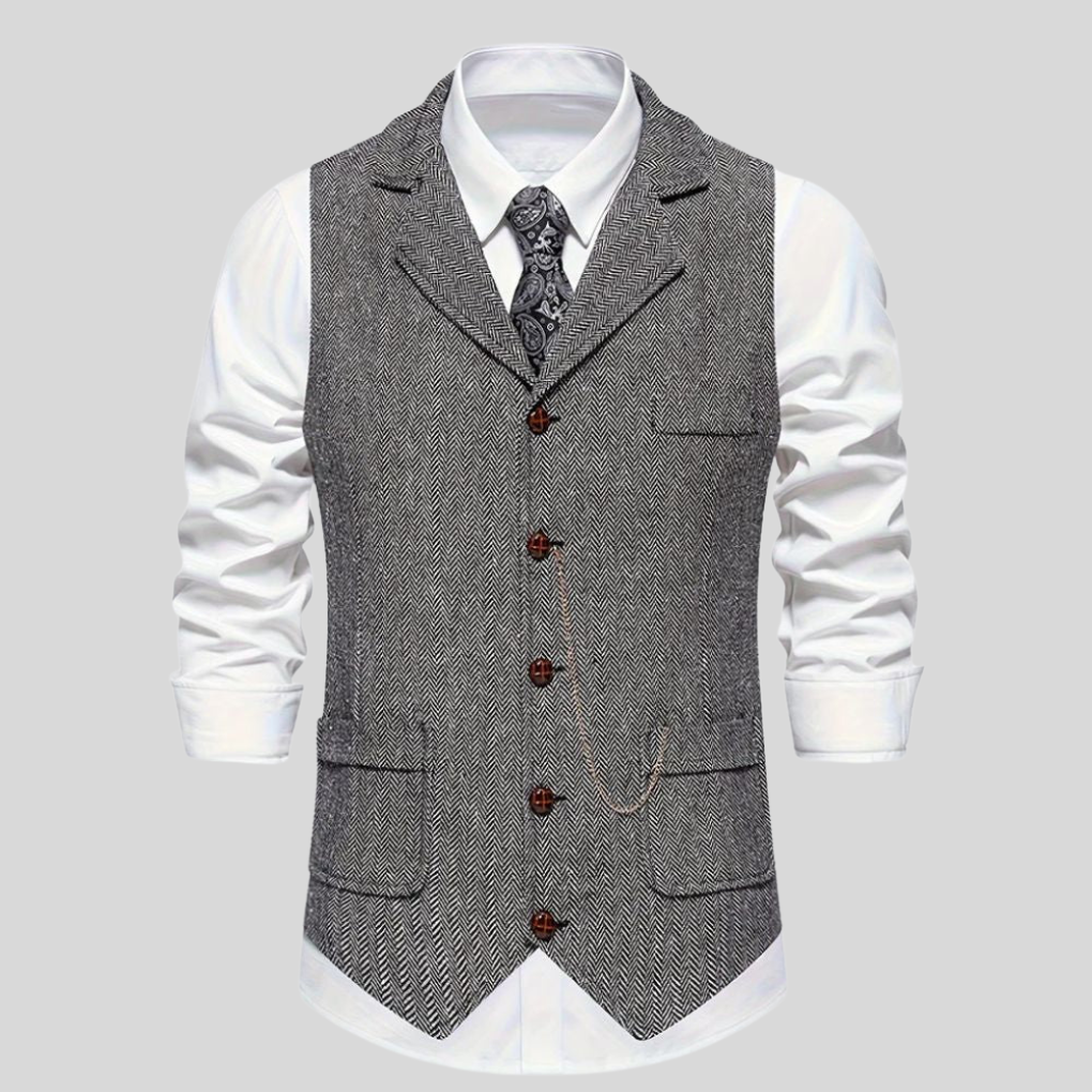 Men's Classic Herringbone Vest - Wool-Blend Formal Vest